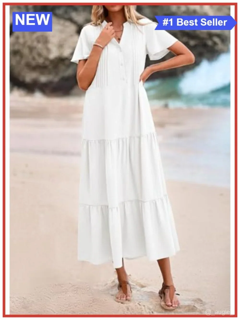 Cotton Tiered Swing Maxi Dress with Pockets for Women Casual Short Sleeve